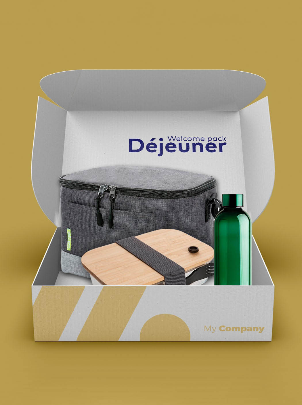 Welcome pack entreprise Déjeuner lunchbox gourde et sac isotherme